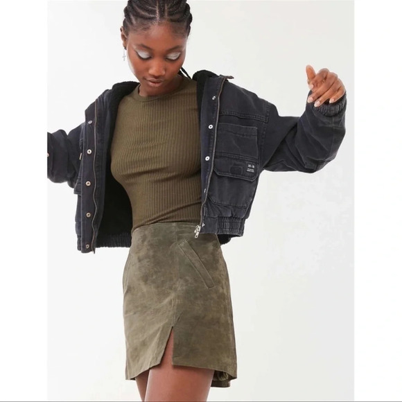 Blank NYC Suede Leather Mini Skirt Olive Green Urban Outfitters Herb Size 29 - Picture 1 of 11